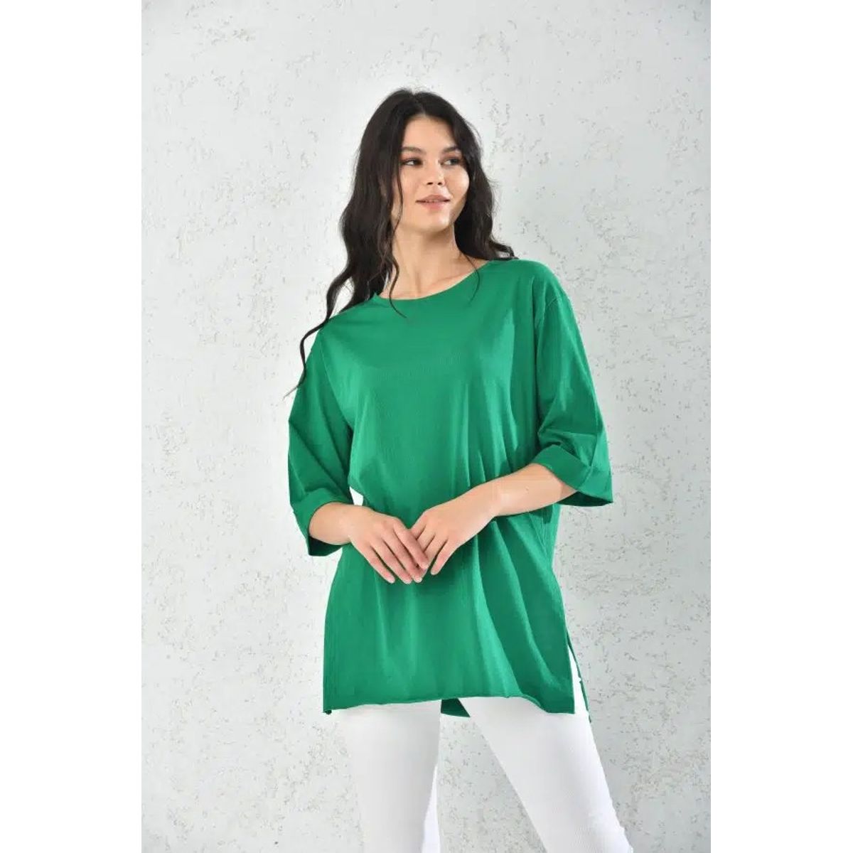 MROTTO - Camiseta Oversize Manga 3-4 Mujer Unicolores
