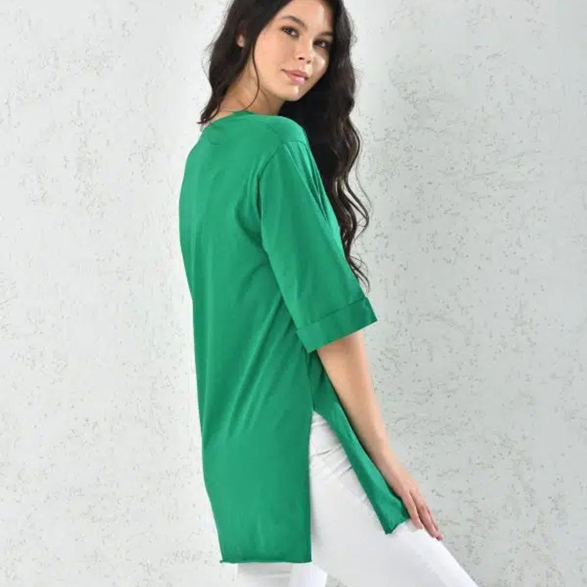 MROTTO - Camiseta Oversize Manga 3-4 Mujer Unicolores