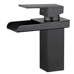 GENERICO - Grifo Llave Cascada Recta para Lavamanos Monomando Negro Mate
