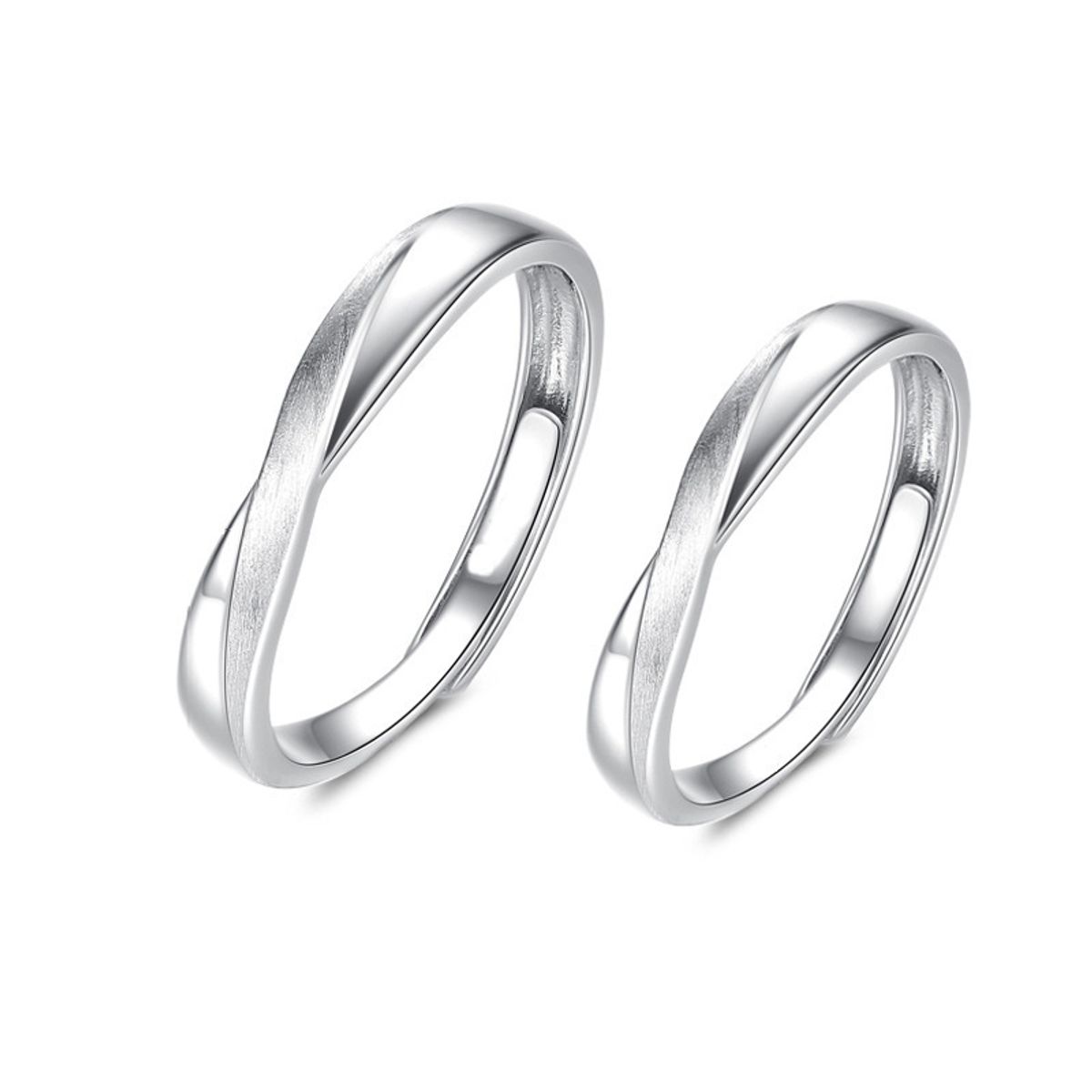 ZG JOYAS - Anillos Plata 925 Ajustables Pareja Entrelazado Baño Oro Blanco