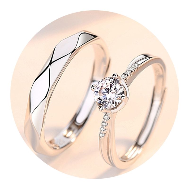 ZG JOYAS - Anillos Plata 925 Ajustables Circón Pareja Compromiso Baño Oro Blanco