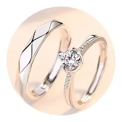 ZG JOYAS - Anillos Plata 925 Ajustables Circón Pareja Compromiso Baño Oro Blanco