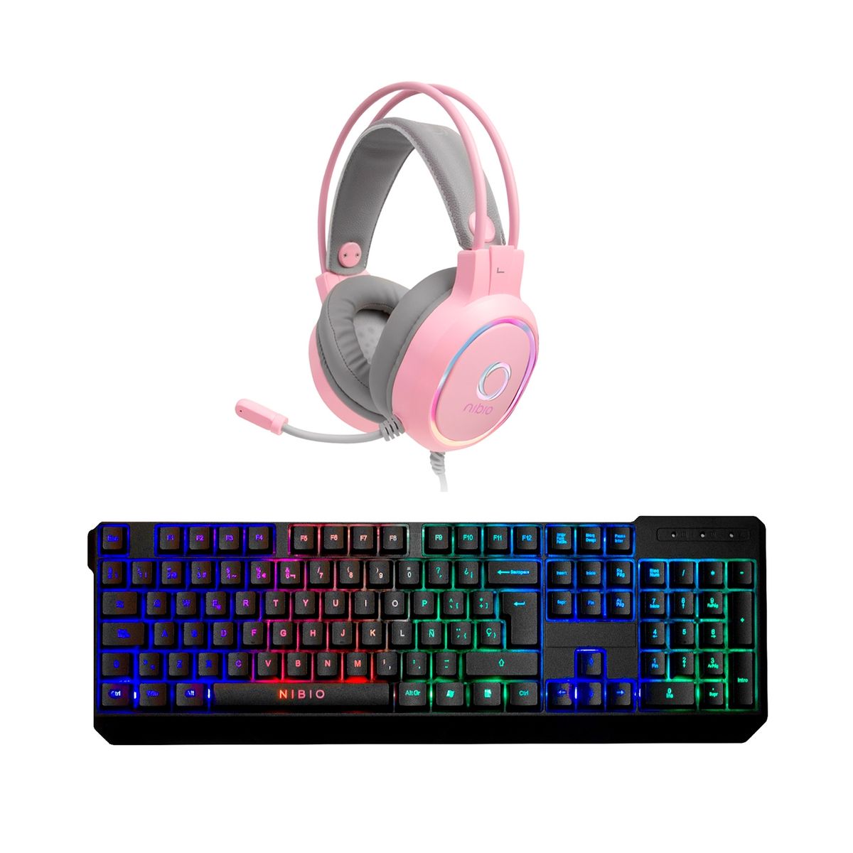 NIBIO - Kit Teclado Nibio Strike + Audífonos Nibio Zigma Rosado
