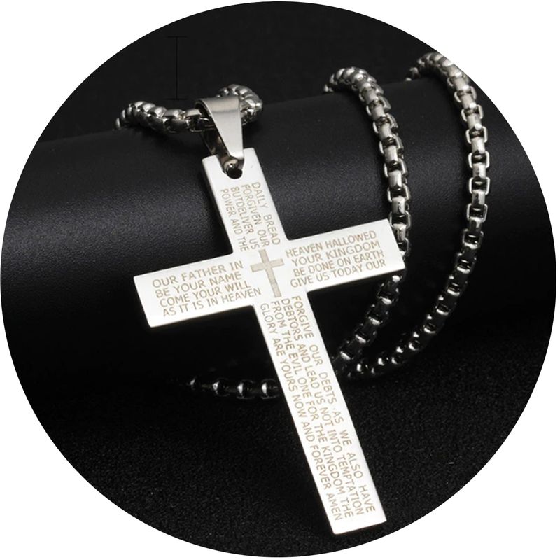 GENERICO - Collar Cadena Para Hombre Acero Inoxidable Cruz Oración 60cm