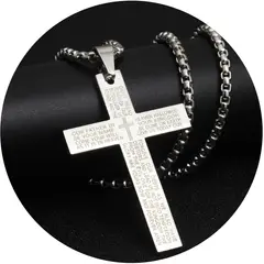 GENERICO - Collar Cadena Para Hombre Acero Inoxidable Cruz Oración 60cm