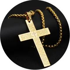 GENERICO - Collar Cadena Para Hombre Acero Inoxidable Cruz Oración 60cm