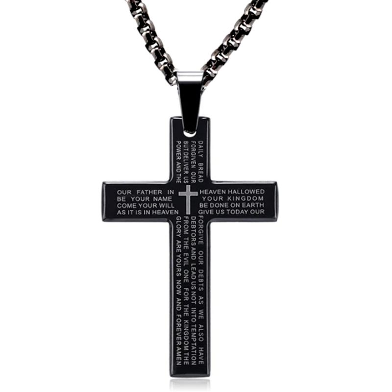 GENERICO - Collar Cadena Para Hombre Acero Inoxidable Cruz Oración 60cm