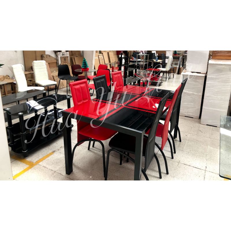 OEM - juego de comedor rectangular vidrio templado con 6 sillas    T916 R/N