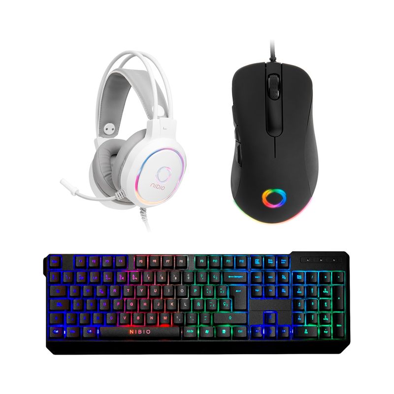 NIBIO - Kit Nibio Teclado K200 + Mouse Rule + Audífonos Zigma Blanco