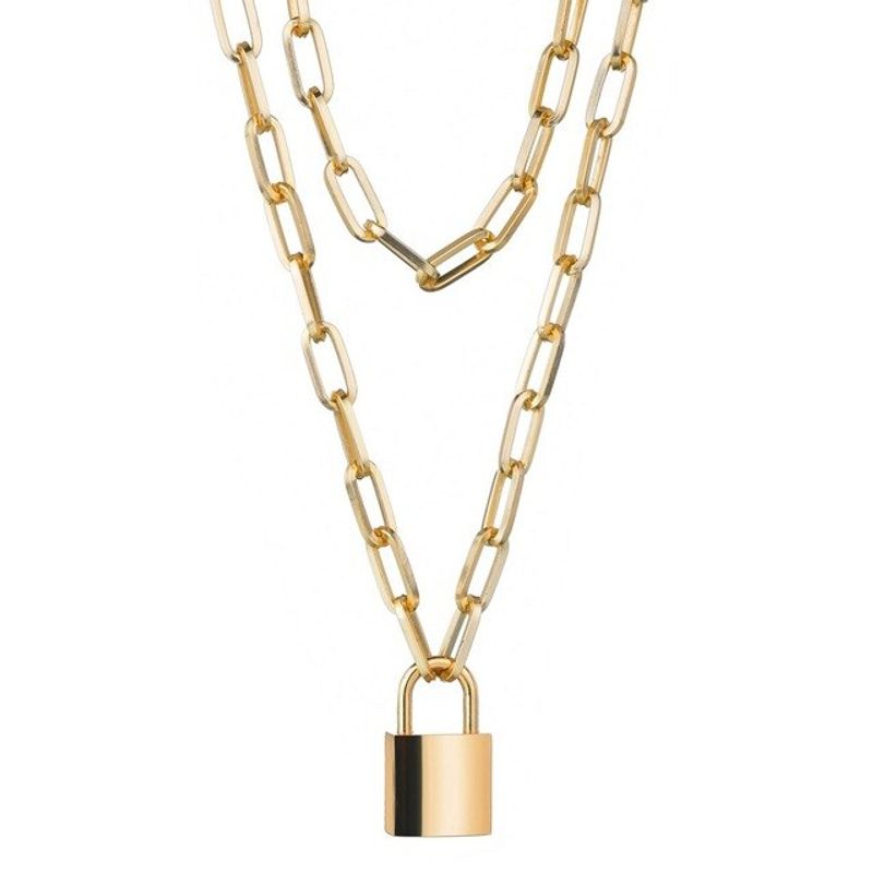 GENERICO - Cadenas 2 en 1 Collar Unisex Ajustable Hip Hop Colgante Candado Real