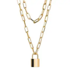 GENERICO - Cadenas 2 en 1 Collar Unisex Ajustable Hip Hop Colgante Candado Real
