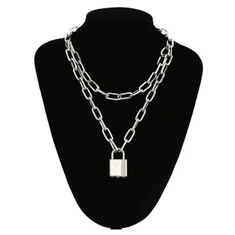 GENERICO - Cadenas 2 en 1 Collar Unisex Ajustable Hip Hop Colgante Candado Real