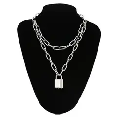 GENERICO - Cadenas 2 en 1 Collar Unisex Ajustable Hip Hop Colgante Candado Real