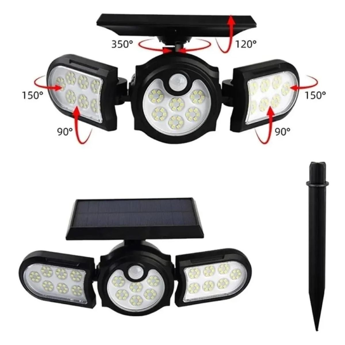 GENERICO - Estaca Luz Solar Foco Triple Cabezal Sensor De Movimientos