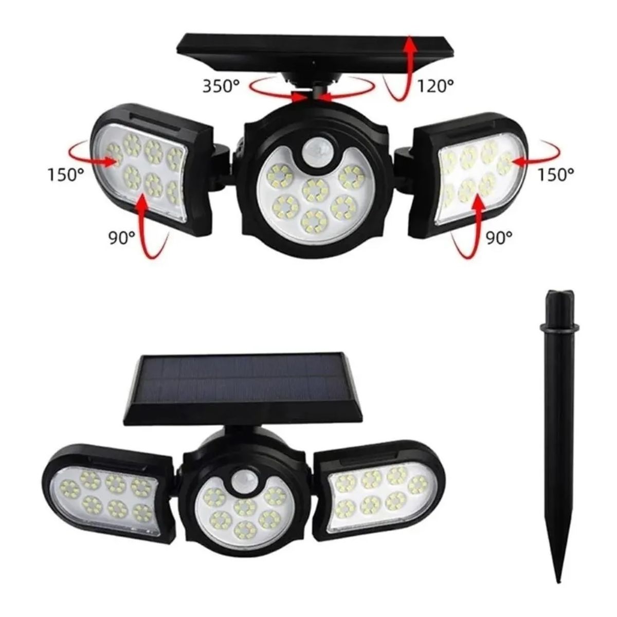 GENERICO - Estaca Luz Solar Foco Triple Cabezal Sensor De Movimientos