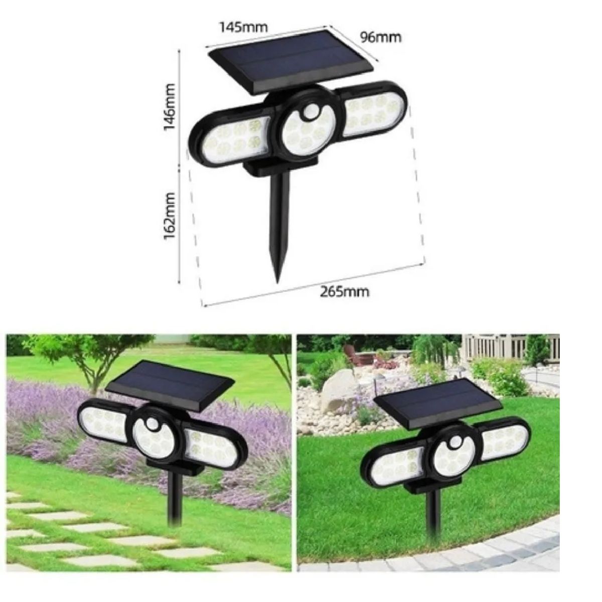 GENERICO - Estaca Luz Solar Foco Triple Cabezal Sensor De Movimientos