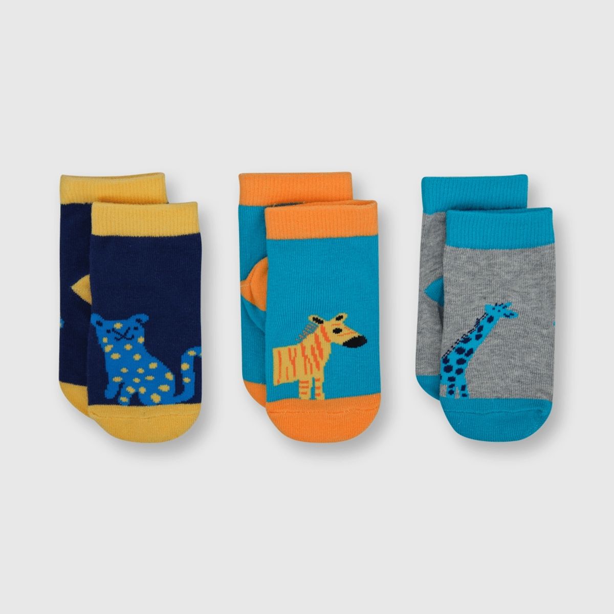 COLLOKY - Calcetin deportivo de bebe niño 3 pack safari gris (0 a 2 años)