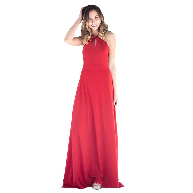 MARIA PASKARO - Vestido Largo Oporto Rojo Italiano Lycra Halter Amarra Maria Paskaro - Rojo