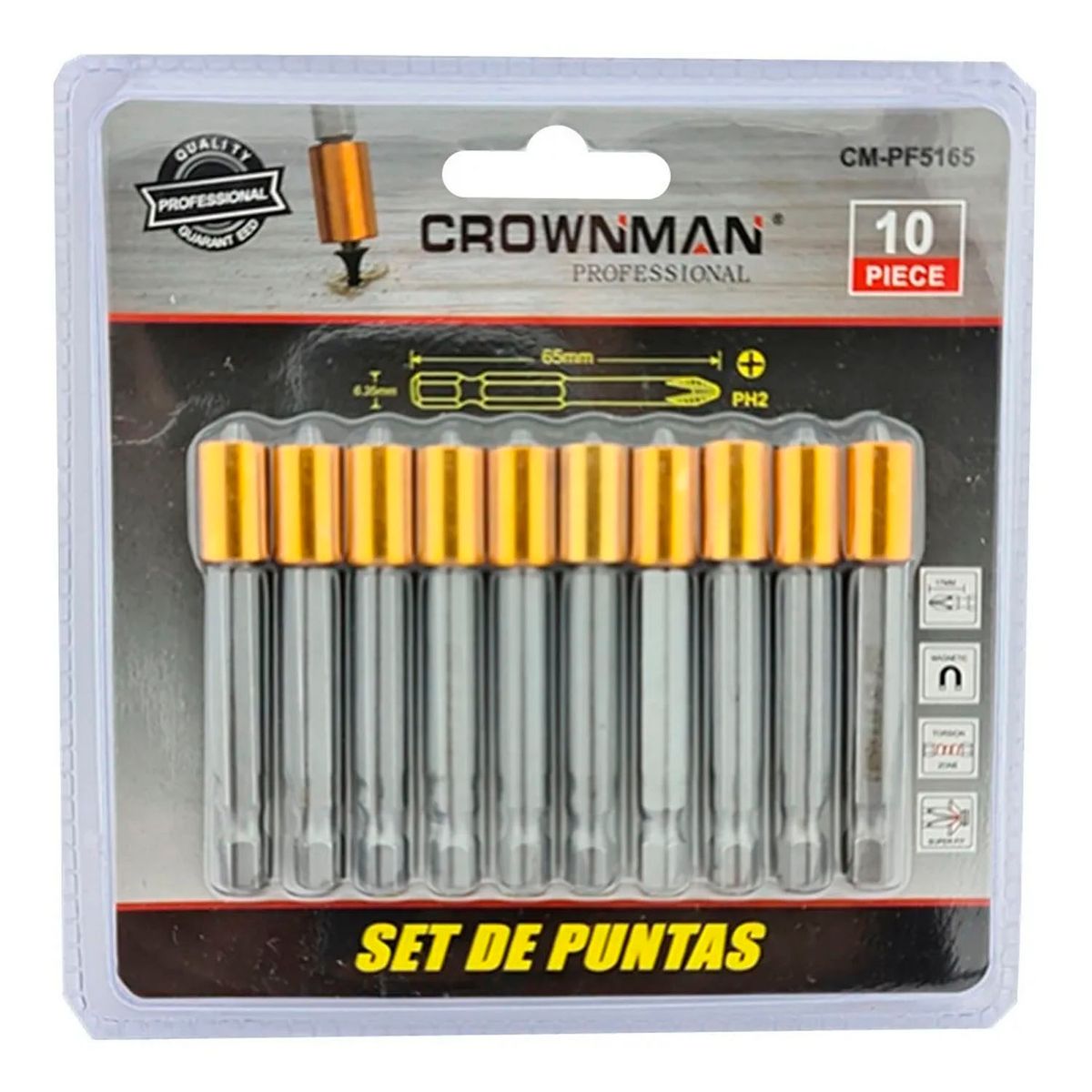 GENERICO - Juego 10 Puntas Phillips Hexagonal Magnetico Crownman