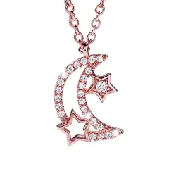 LUXURYJOYAS - Collar Luna Estrellas Oro Rosa 18kt Cristales