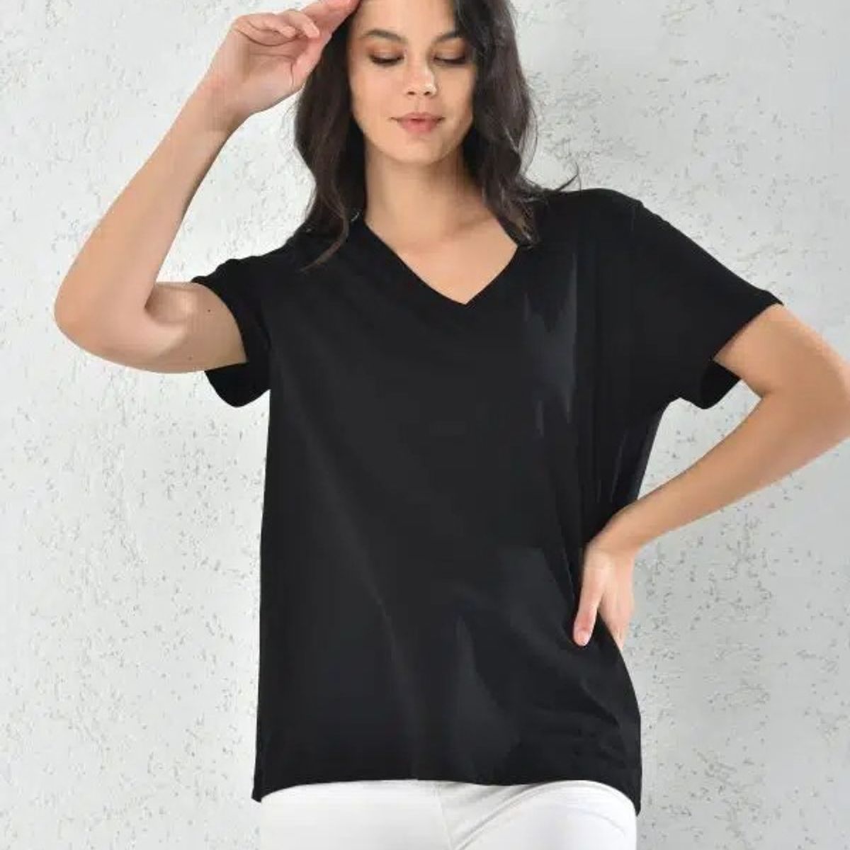 MROTTO - Polera Mujer Cuello V Algodon Manga Corta