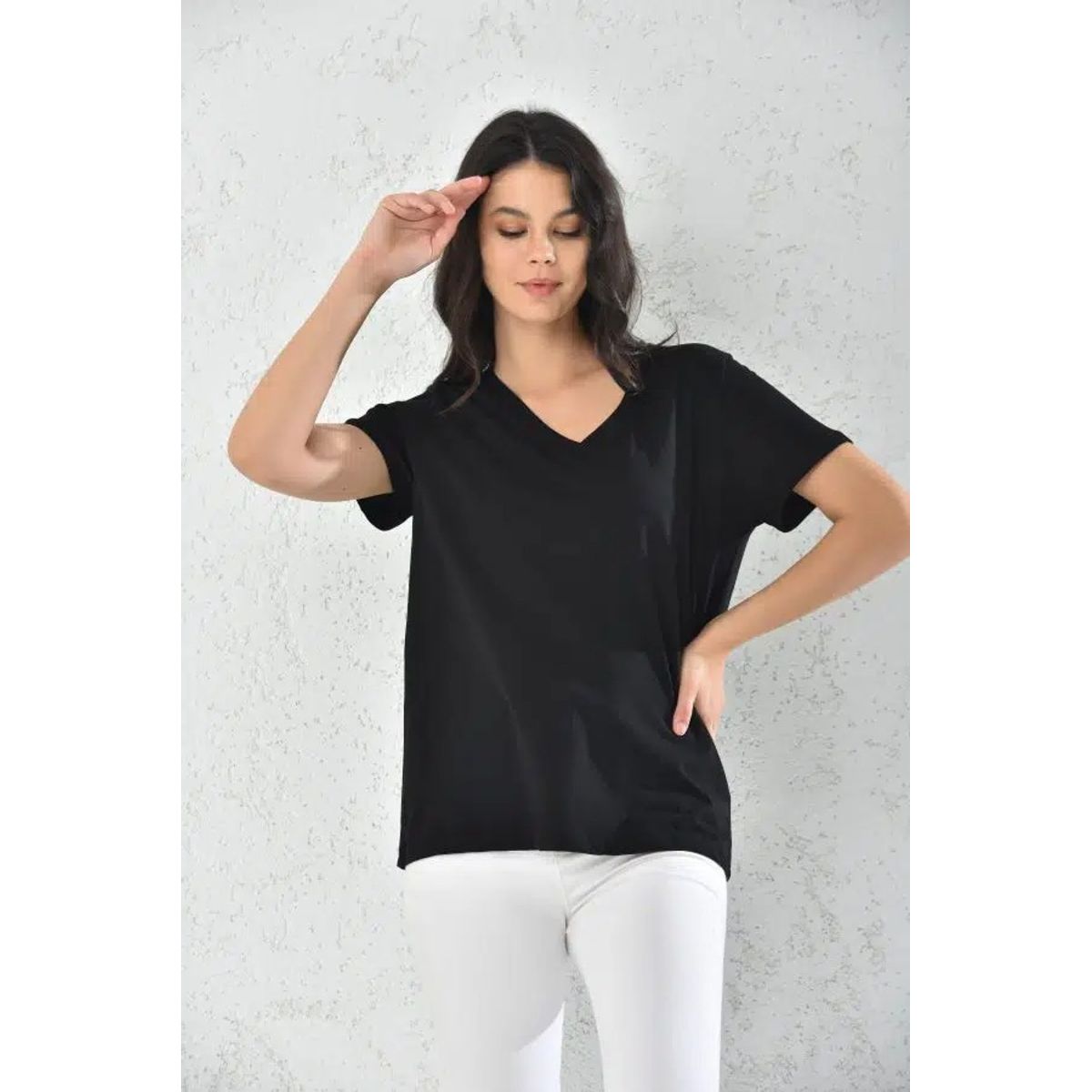 MROTTO - Polera Mujer Cuello V Algodon Manga Corta