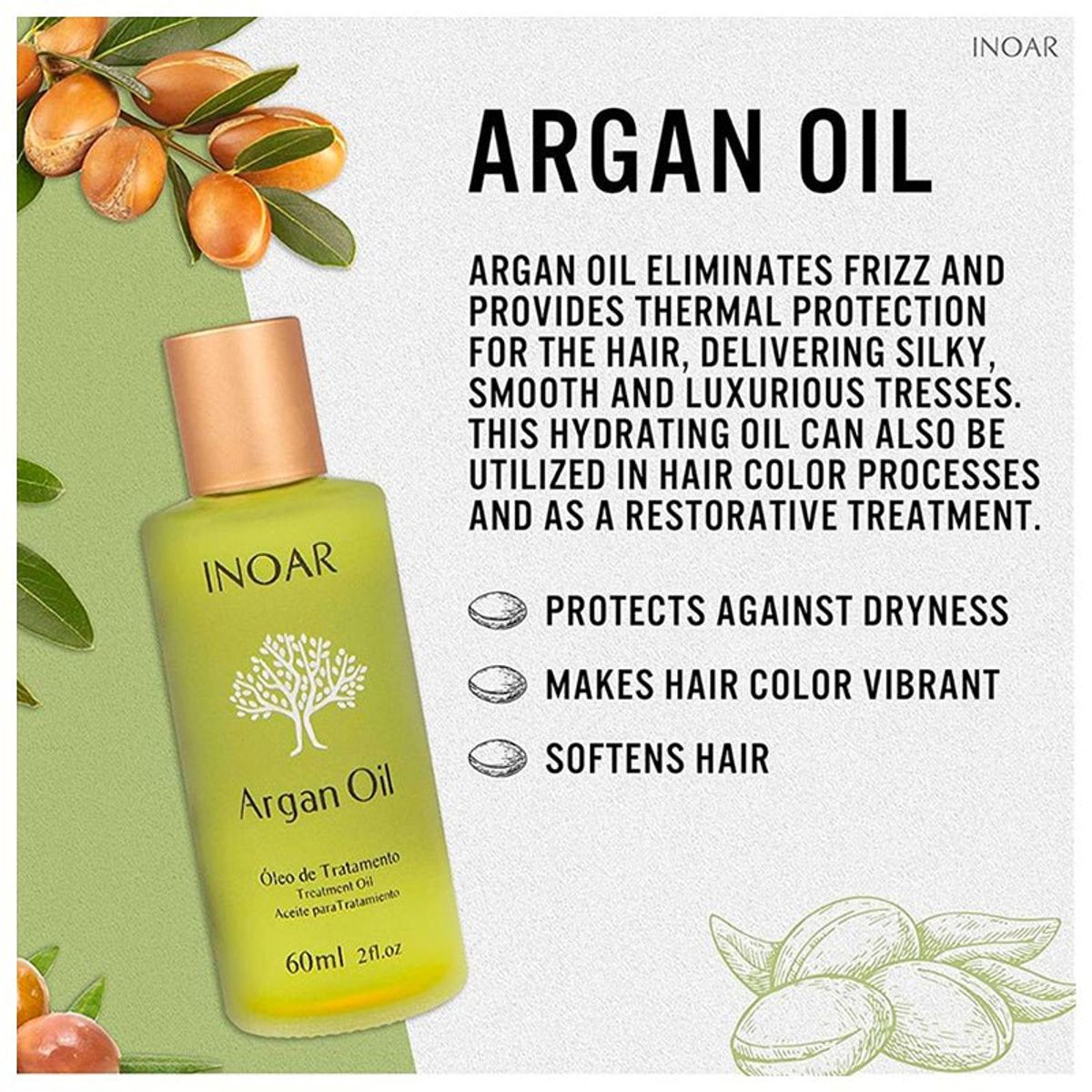 INOAR - ACEITE DE ARGAN HIDRATANTE Y REJUVENECIMIENTO 60ML INOAR