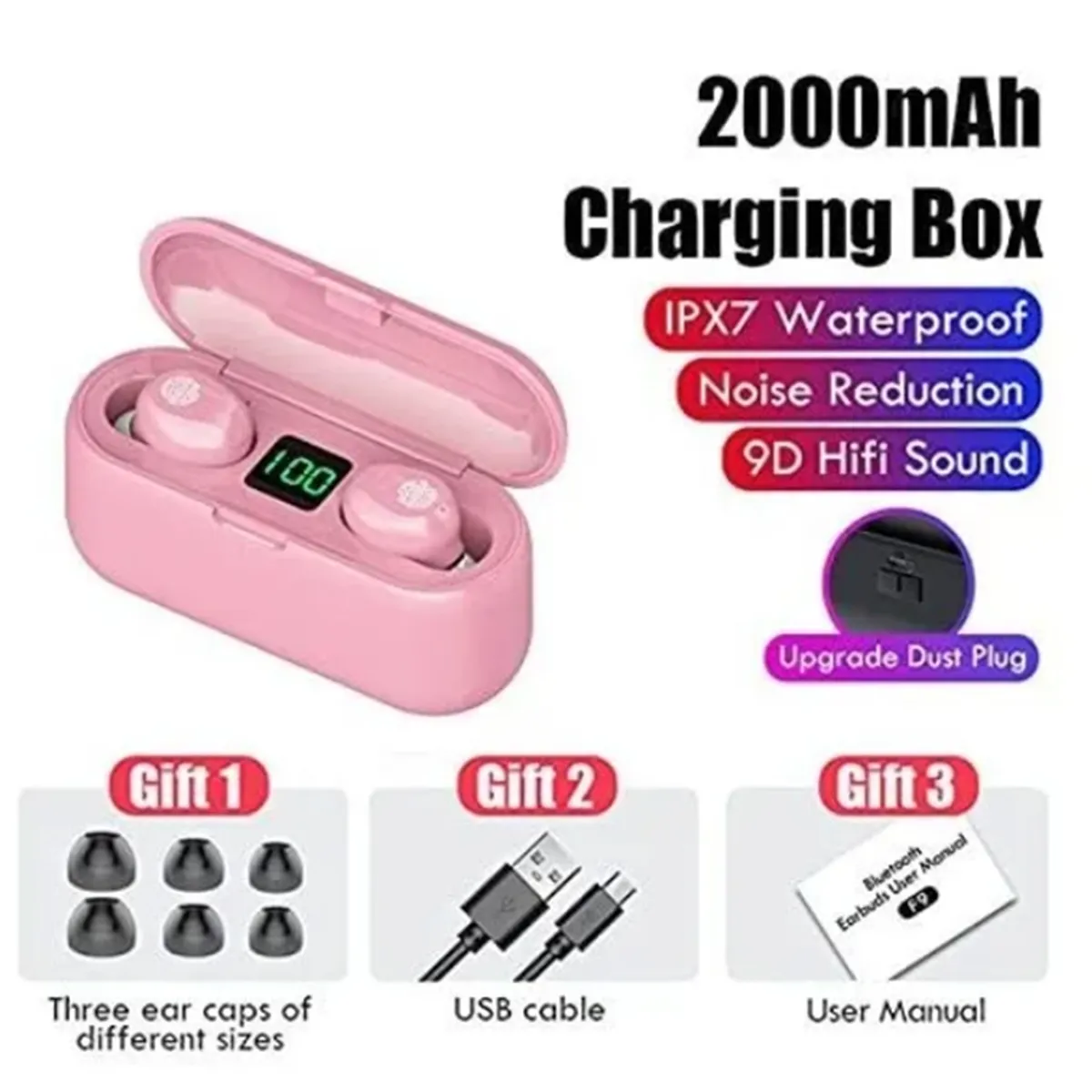 GENERICO - Audífonos inalámbricos Bluetooth In-Ear F9 V50 2000mAh 4 Horas uso continuo 10mt