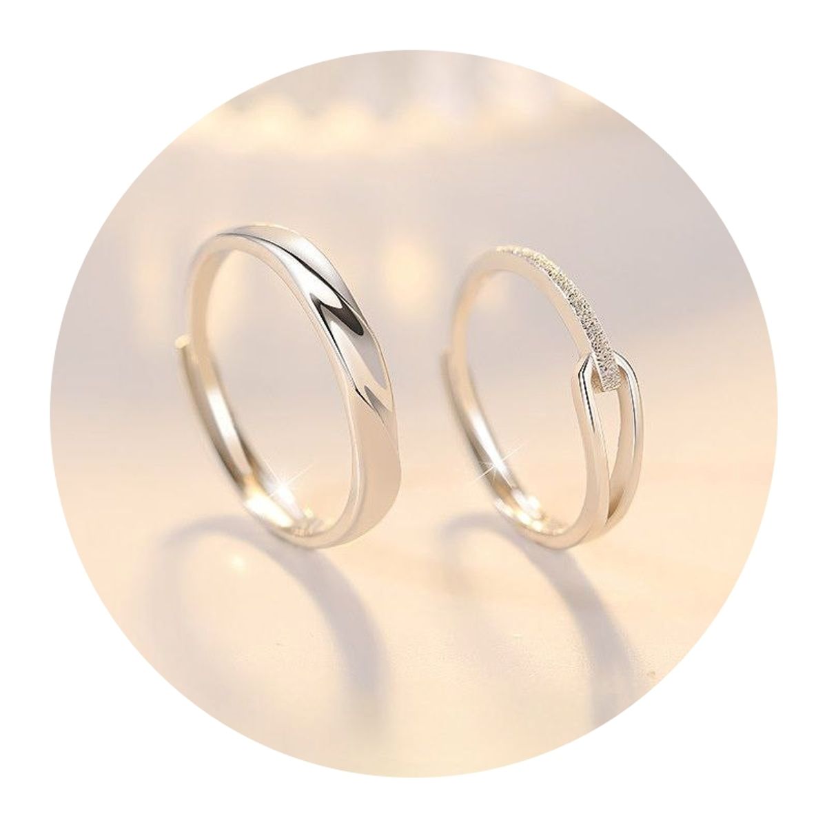ZG JOYAS - Anillos Plata 925 Ajustables Pareja Lagrimas de Rupert Baño Oro Blanco