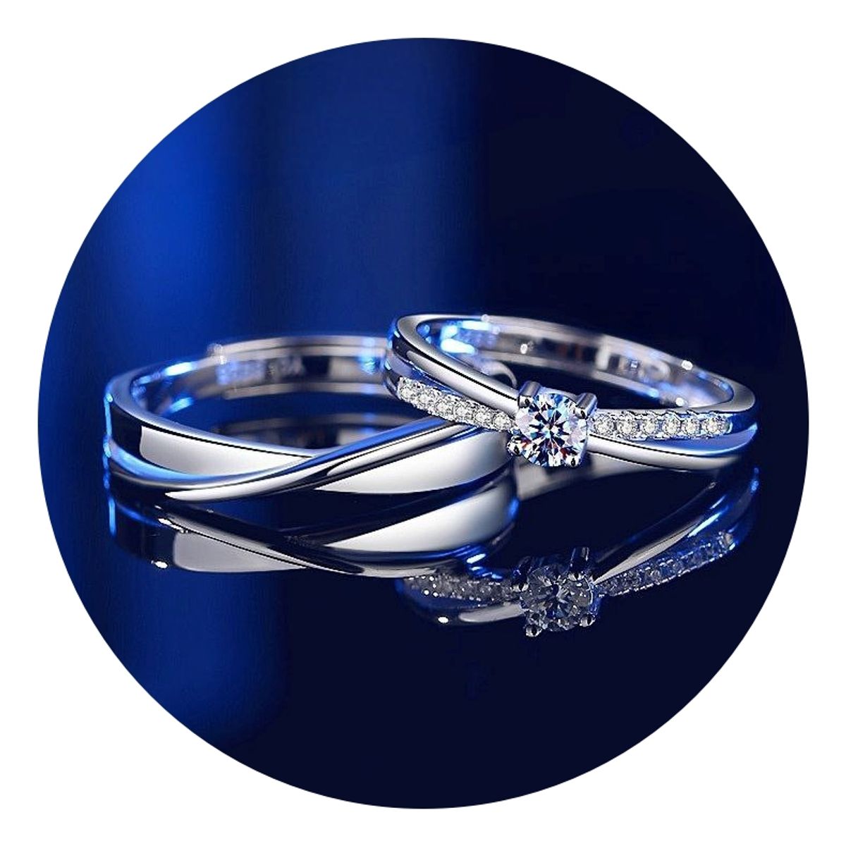 ZG JOYAS - Anillos Plata 925 Ajustables Circón Pareja Matrimonio Baño Oro Blanco