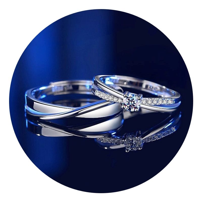 ZG JOYAS - Anillos Plata 925 Ajustables Circón Pareja Matrimonio Baño Oro Blanco