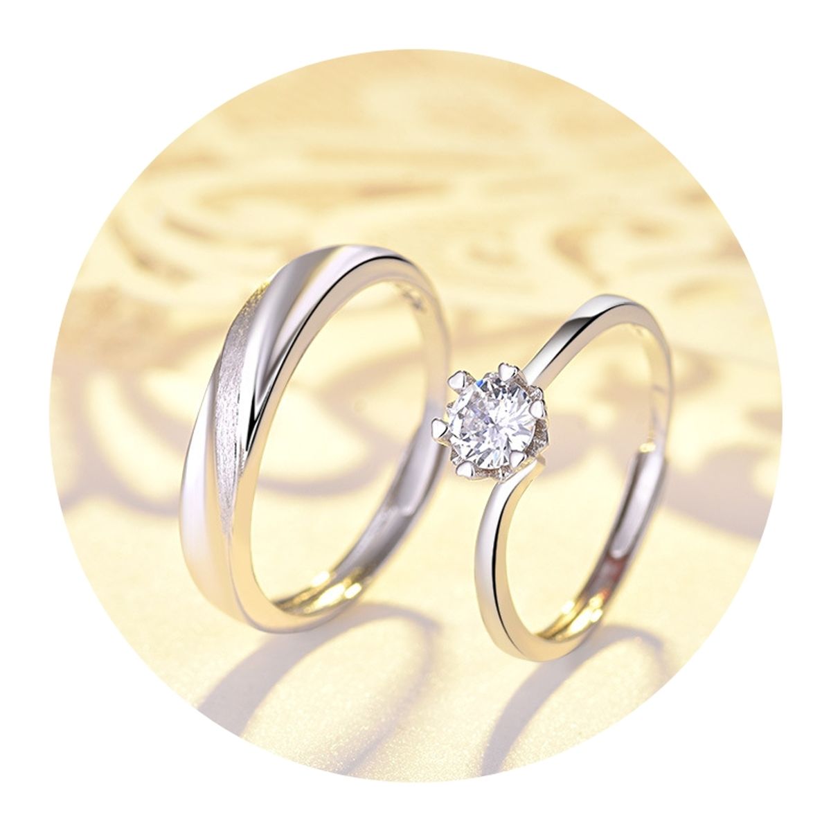 ZG JOYAS - Anillos Plata 925 Ajustables Pareja Moda Coreana Baño Oro Blanco