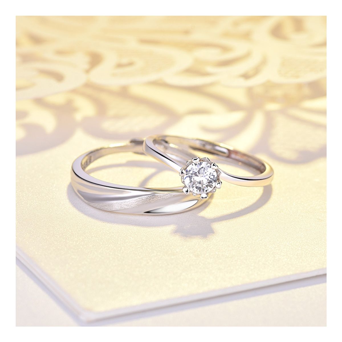 ZG JOYAS - Anillos Plata 925 Ajustables Pareja Moda Coreana Baño Oro Blanco