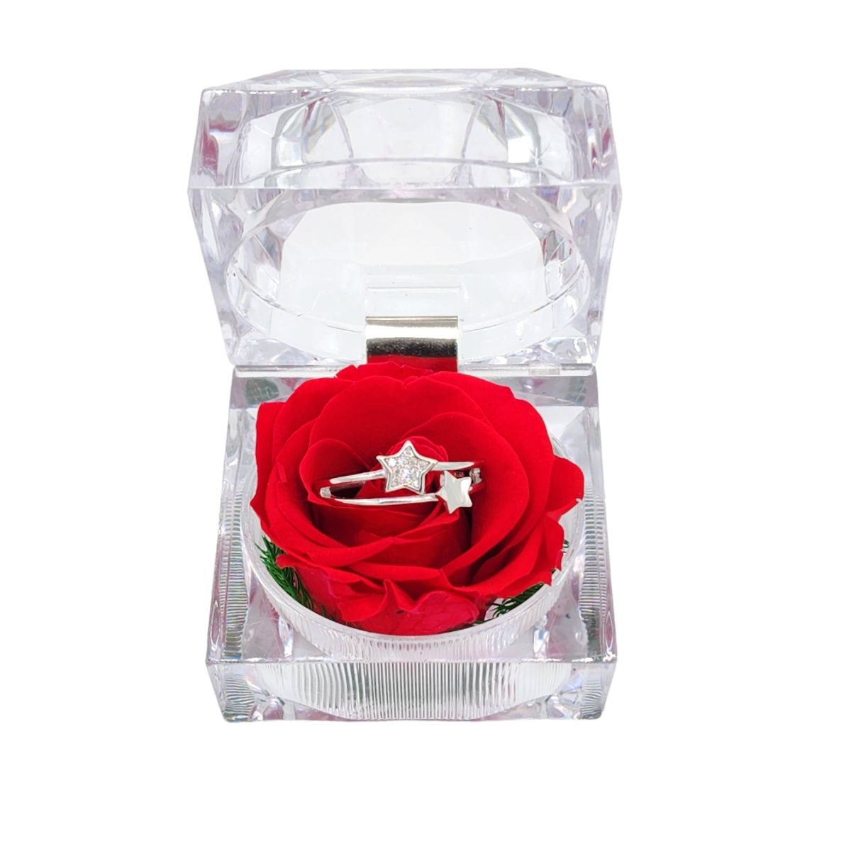 ZG JOYAS - Regalo Caja Rosa Conservada + Anillo Plata 925 Doble Capa Estrella