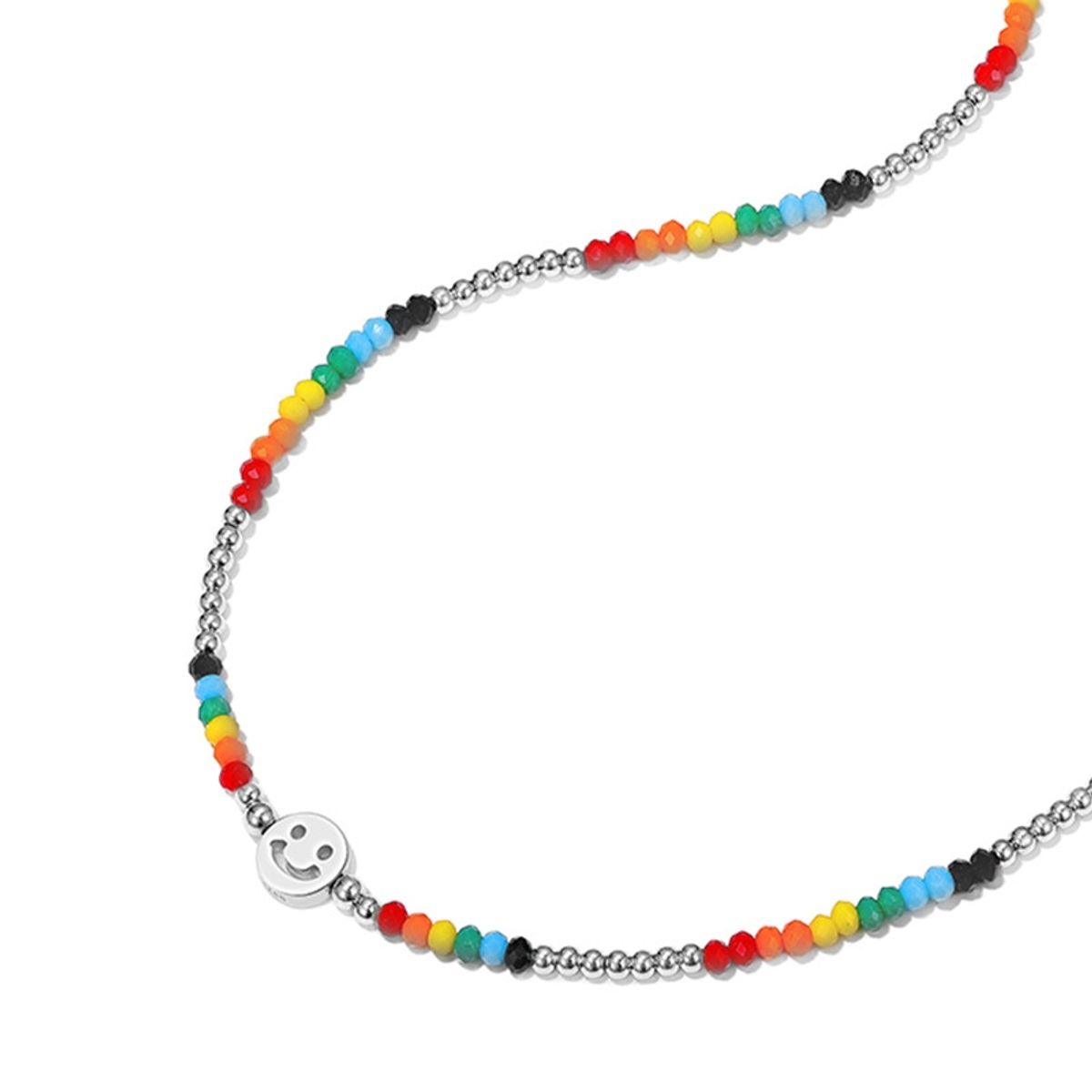 ZG JOYAS - Collar Colgante Plata Esterlina 925 Sonrisa Color Arcoíris