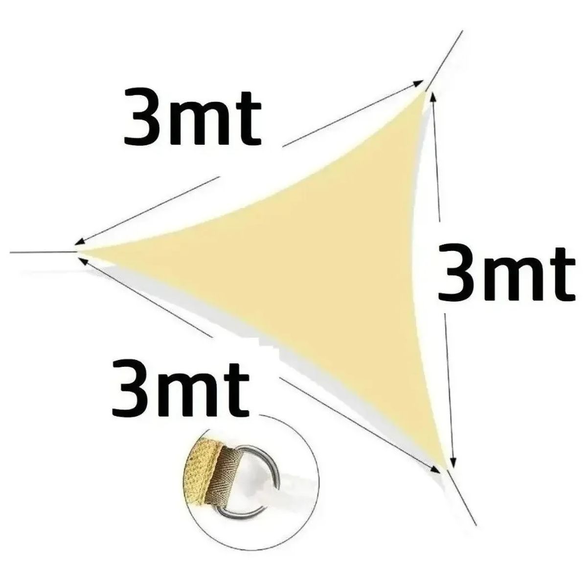 GENERICO - Toldo Vela Sombra Triangular 3x3x3 Mts Lonas Tela Sombrilla