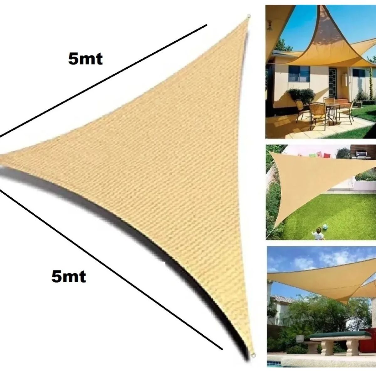 GENERICO - Toldo Vela Sombra Triangular 5x5x5 Mts Lonas Tela Sombrilla