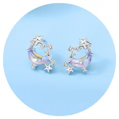 ZG JOYAS - Aros Pendientes Plata Esterlina 925 Piedra Luna Circón Estelar