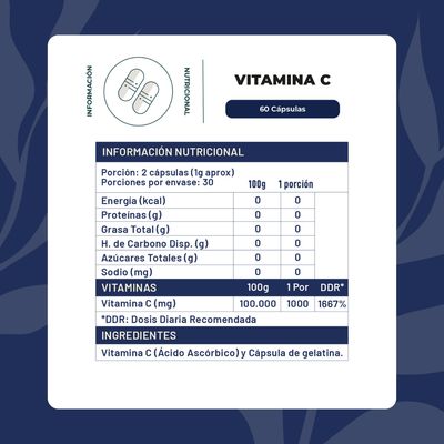 Imagen 2 del producto Vitamina C 60 Cápsula 500 Mg