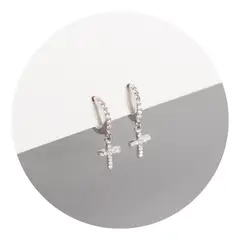 ZG JOYAS - Aros Pendientes Plata Esterlina 925 Cruz con Circón