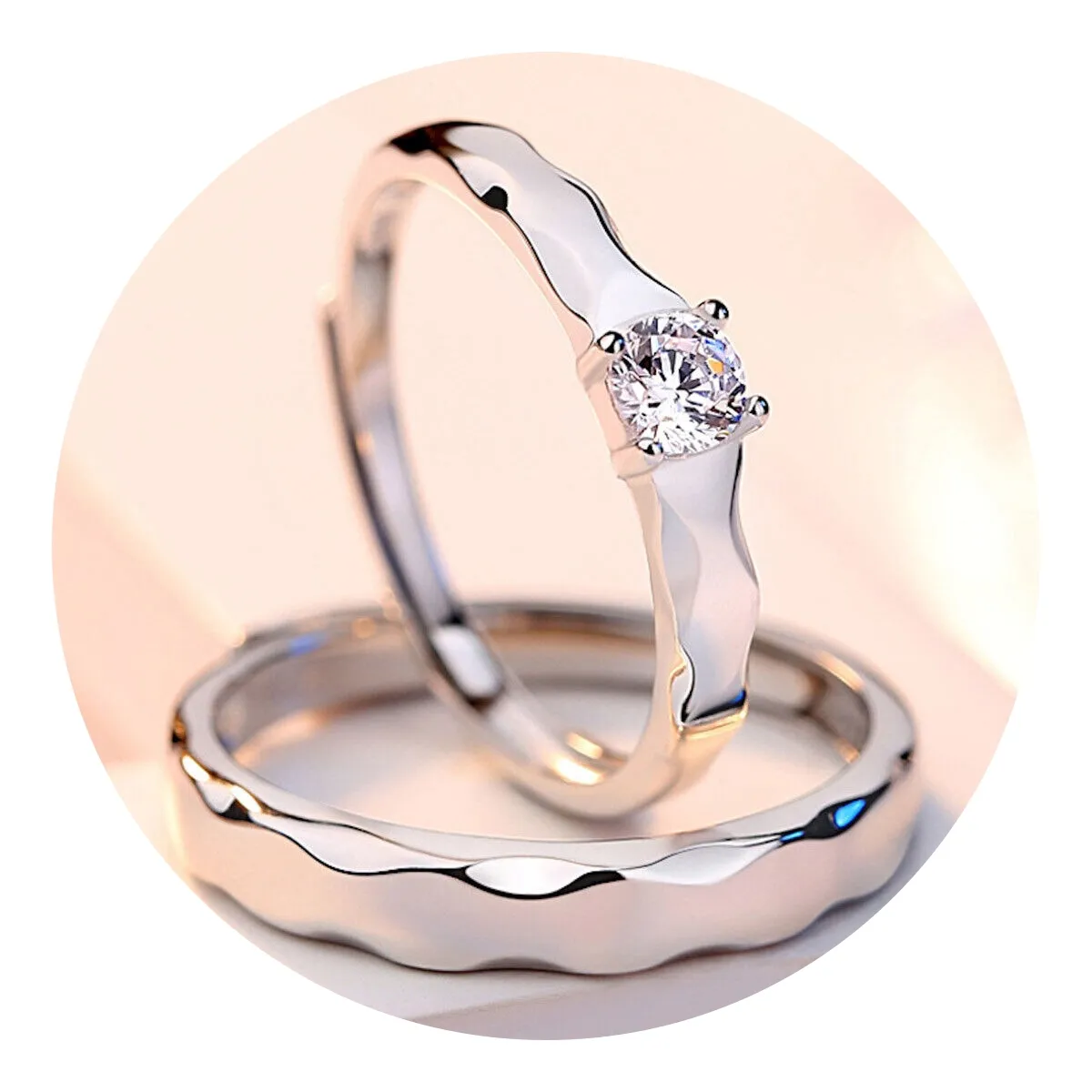 ZG JOYAS - Anillos Plata Esterlina 925 Pareja Novia Compromiso Ajustables