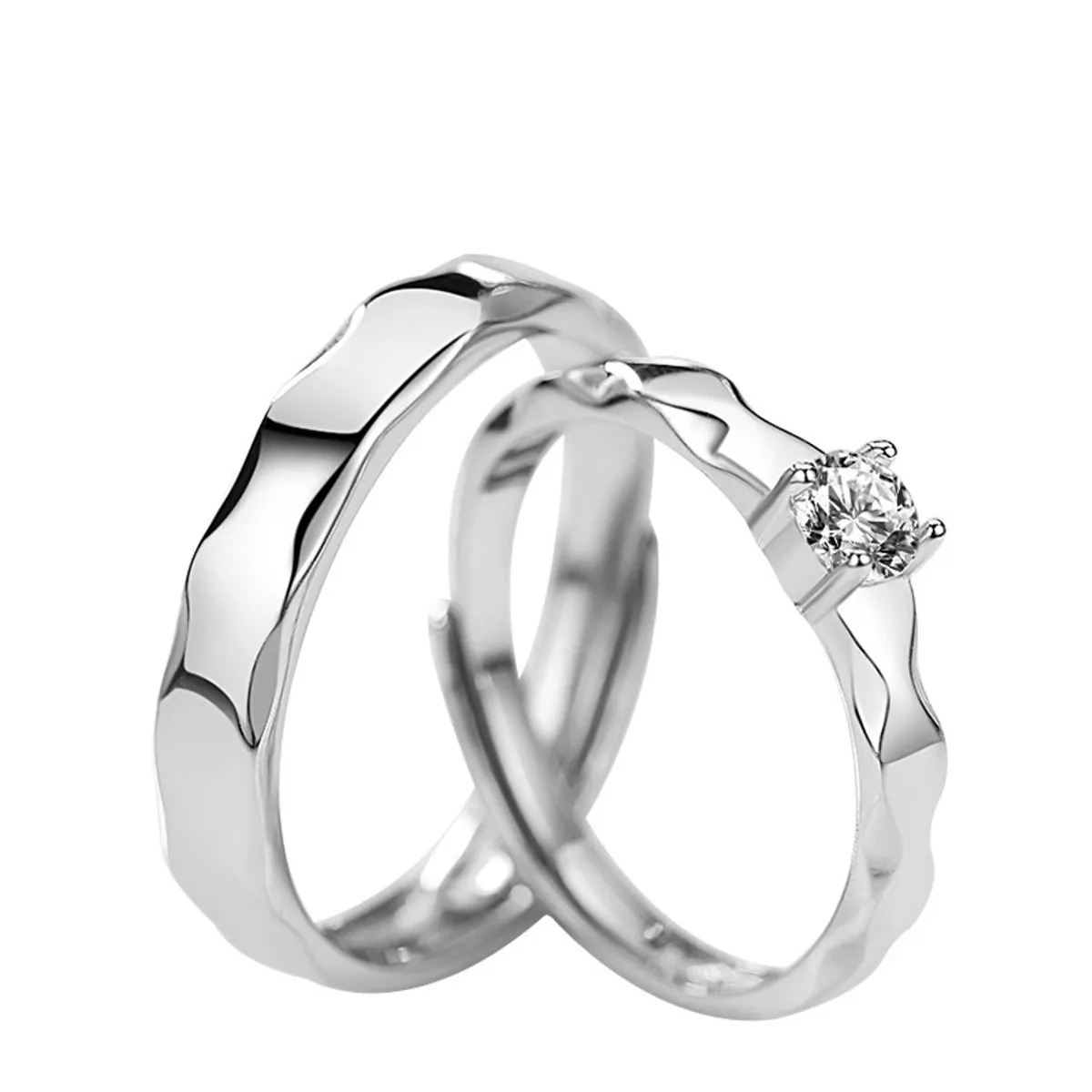 ZG JOYAS - Anillos Plata Esterlina 925 Pareja Novia Compromiso Ajustables