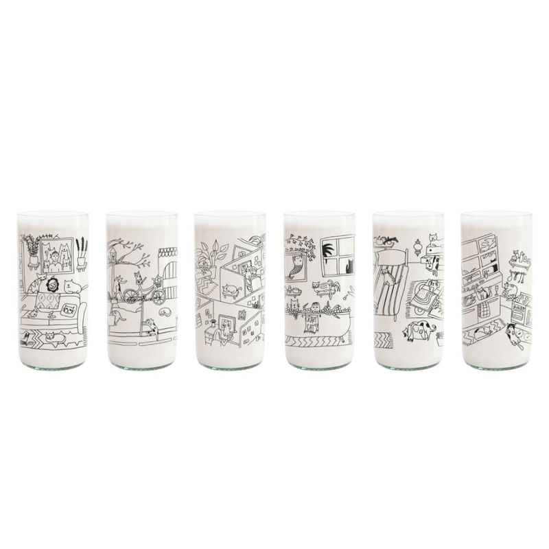 GREEN GLASS - Cat Lover Juego de 6 Vasos Gatunos 500ML