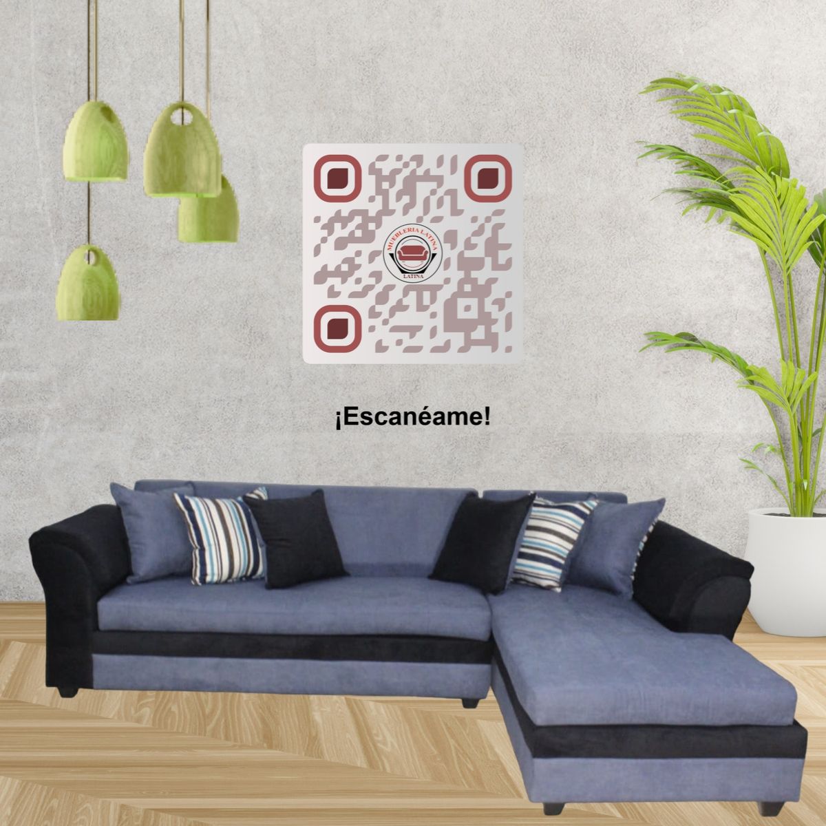 MUEBLERIA LATINA - SECCIONAL LINO MUSTANG GRANDE DERECHO AZUL SORO BRAZO FELPA NEGRO