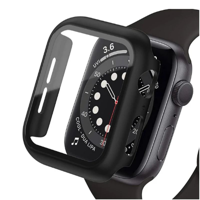 GENERICO - Protector Carcasa Vidrio Templado Negro para Apple Watch 38 mm