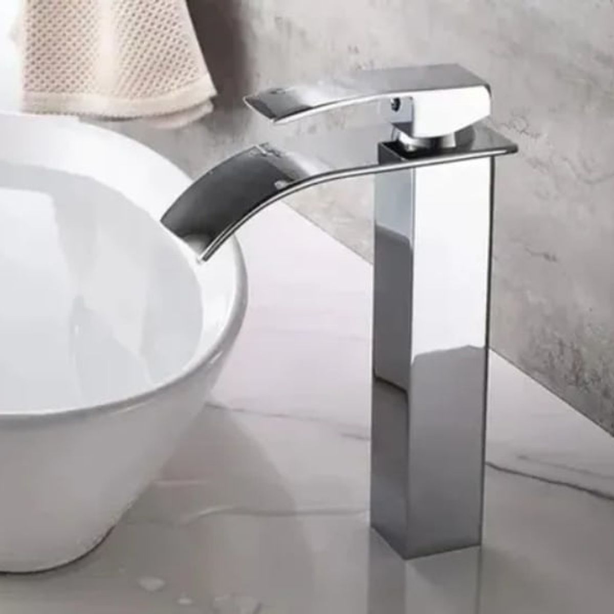 GENERICO - Grifo Llave Alta Cascada Curva 29 cm de altura Plateada