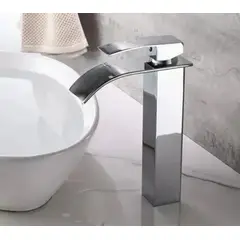 GENERICO - Grifo Llave Alta Cascada Curva 29 cm de altura Plateada