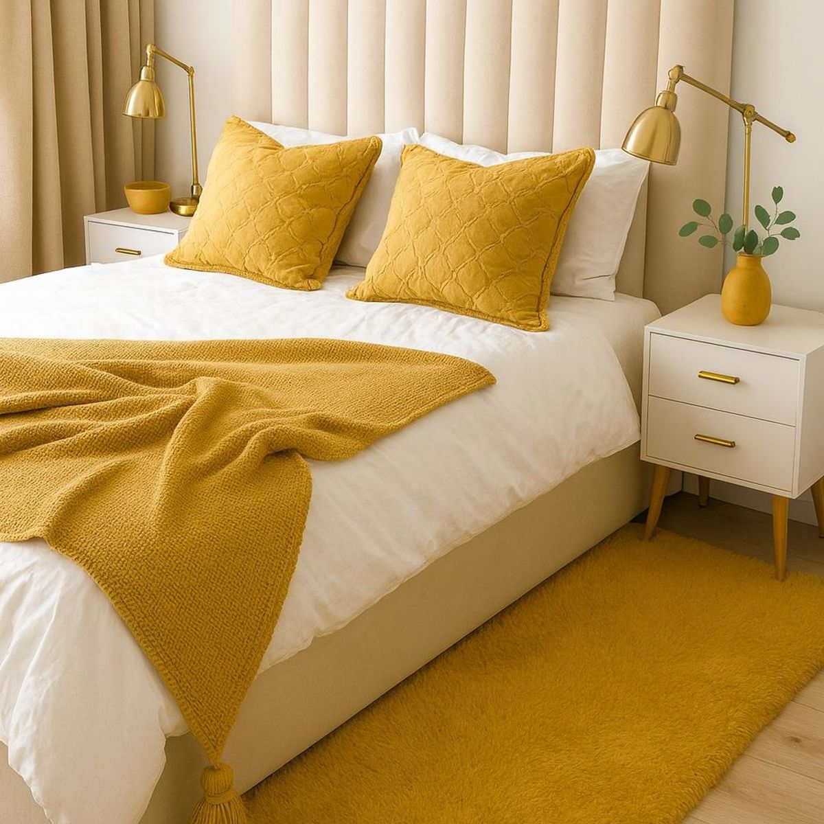 CLEMS CORTINAS - Alfombra Timmy Extra-peluda Lisa Amarillo Gold 55x145