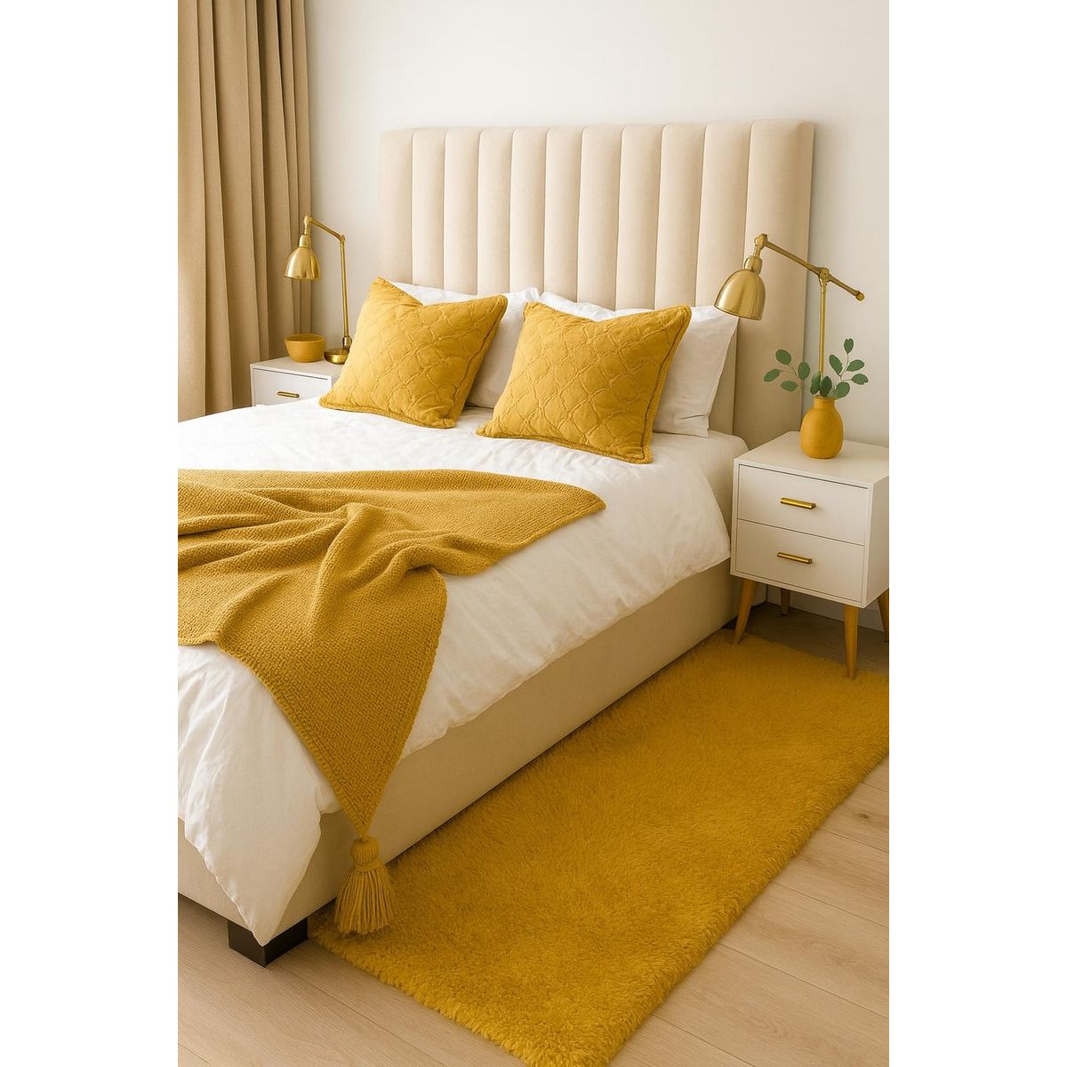 CLEMS CORTINAS - Alfombra Timmy Extra-peluda Lisa Amarillo Gold 55x145