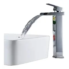 GENERICO - Grifo Llave Alta Cascada Recta para Vanitorio 27 cm de altura Plateada